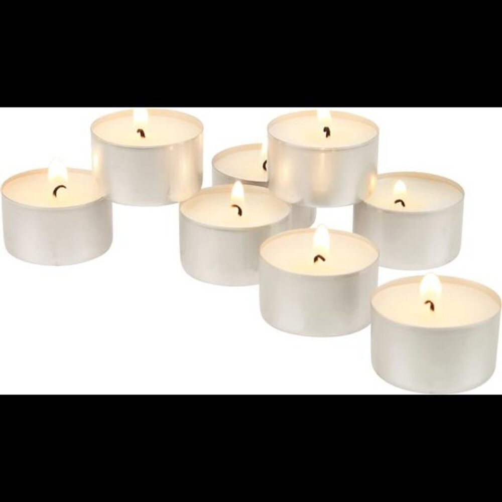 Bulk 50 Pack Unscented Smokeless Long Tea Light Candles with 8 Hour Extended